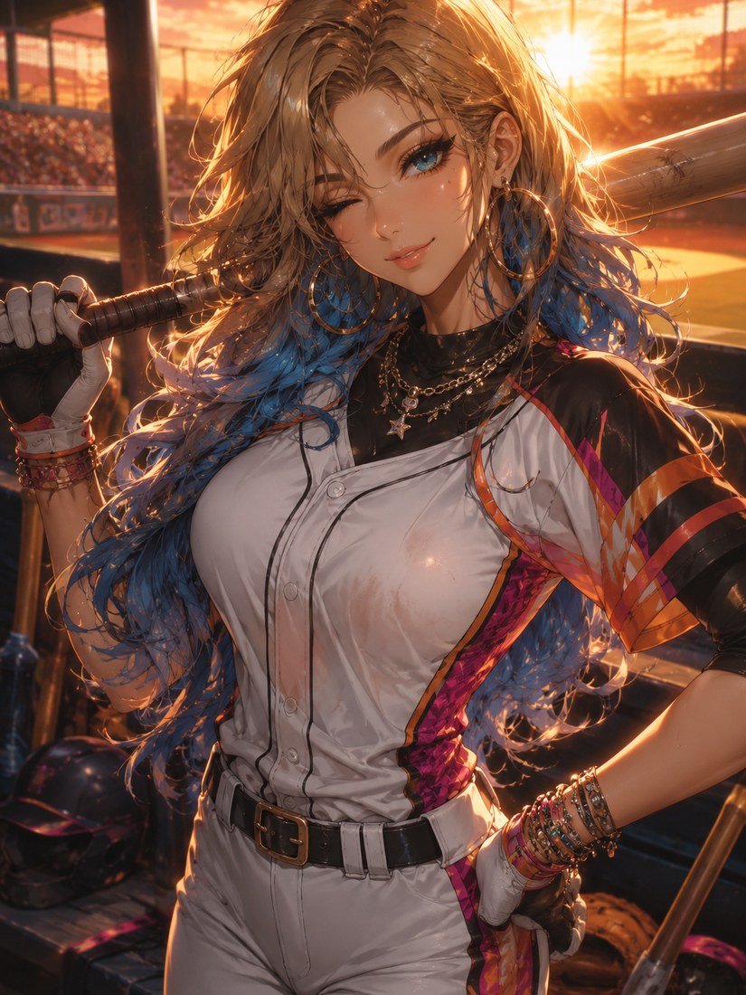 Aria, a blonde gal with hoop earrings and a bright grin in a Blue Horn uniform.